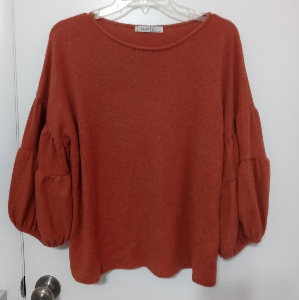 Free Market by Flying Tomatoes Burnt Orange Sweater With Balloon 1/2 Sleeves